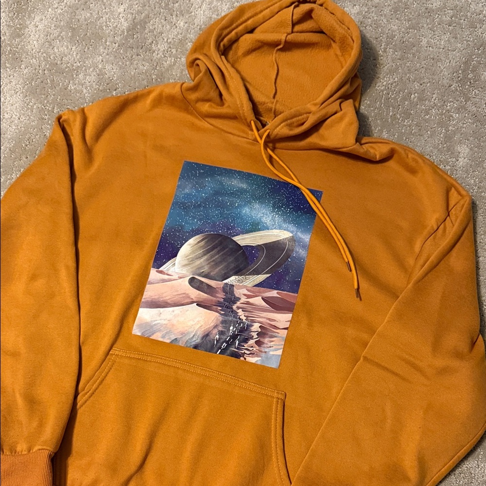 Orange Hoodie with Planet Graphic
